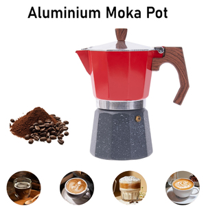 <span class=keywords><strong>Caffettiera</strong></span> Moka Rossa in Alluminio con Manico in Legno, per Espresso da Fornello, con <span class=keywords><strong>Valvola</strong></span> di Sicurezza per il Rilascio della Pressione - Product Image 1