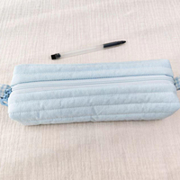 Trousse à crayons longue matelassée en coton pastel avec tirette à fermeture éclair fleurie pour filles, étudiantes, cadeau scolaire