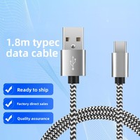 Câble de données USB-A vers Type-C en nylon tressé de 1,8 m avec conducteur en cuivre pur pour téléphones mobiles - Charge rapide et transfert de données