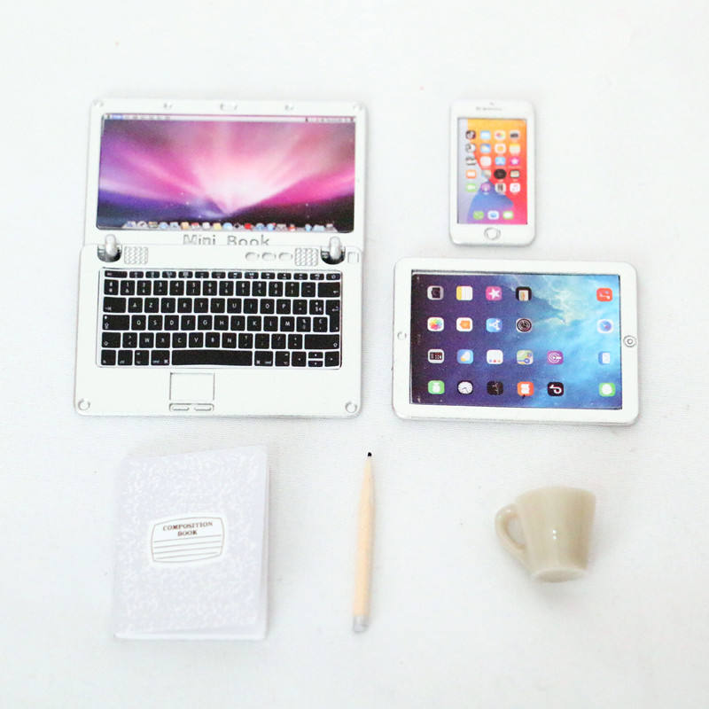 Pack Dollhouse Mini Laptop Tablet Smart Phone Computer Book Pen
