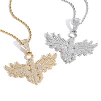 Collier pendentif aile numéro 1 entièrement pavé de micro-zircons CZ, bijoux hip-hop pour hommes, vente en gros