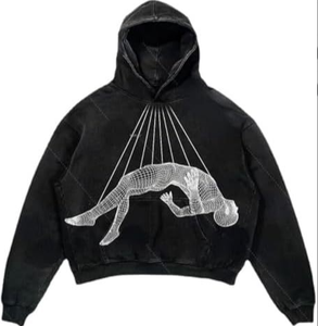 Venta al por mayor Halloween Viernes Negro Mujeres Hombres Sudadera con capucha Puff Impresión High Street Hip-hop <span class=keywords><strong>Sudaderas</strong></span> con capucha Drop Shoulder Pullover Sudadera - Product Image 5