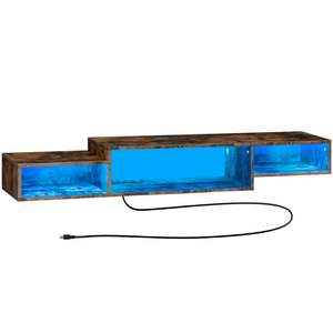 Soporte de <span class=keywords><strong>TV</strong></span> flotante de 1,5 m/1,8 m de longitud con luz <span class=keywords><strong>LED</strong></span>, estante de <span class=keywords><strong>TV</strong></span> montado en la pared con toma de corriente, soporte de consola de entretenimiento multimedia - Product Image 1