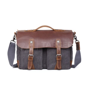 Vintage En Cuir Véritable Sac Cartable Hommes D'affaires Bandoulière Sac de Messager de Toile Occasionnels Adolescents Sac À Bandoulière - Product Image 1