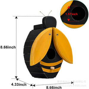 Wooden Bee Shaped Birdhouse <b>Hanging</b> Outdoor <b>Garden</b> Ornament For Pet Birds Painted Tree Material - Product Image 4