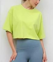 T-shirt court oversize à épaules tombantes pour femme, couleur unie, col rond, manches courtes, décontracté, coupe ample, pour le streetwear quotidien