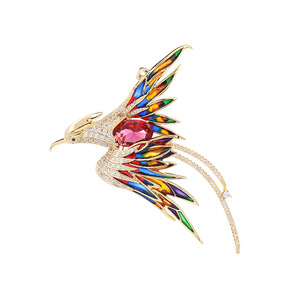 14K Banhado A Ouro Cubic Zirconia Phoenix Broche Luz Luxo High-End Estilo Chinês para Casamento Festa de Noivado Brass Gift - Product Image 1