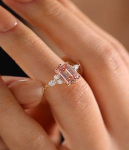 Bague en or avec diamant cultivé en laboratoire certifié IGI, or jaune, blanc ou rose massif, élégante bague de fiançailles ou de mariage pour femme, bijoux fins - Product Image 1