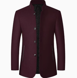 Veste en laine à col montant pour homme, blazer à carreaux pour homme d'âge moyen, coupe classique, manteau d'hiver - Product Image 1