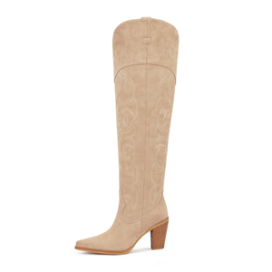 WETKISS Bottes de cowboy sur mesure pour femmes, cuissardes à talons épais et noires, bottes de cowgirl occidentales brodées pour femmes - Product Image 2
