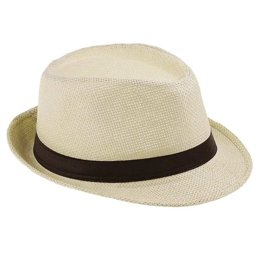 หมวกแจ๊สสไตล์อังกฤษสำหรับผู้ชาย, หมวกฟางกระดาษปีกสั้นกันแดดหมวกฟางระบายอากาศกลางแจ้งฤดูร้อน