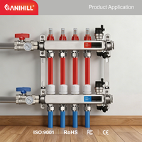Collecteur de chauffage en acier inoxydable à 4 ports avec purgeur d'air automatique et vanne de vidange, ensemble de distribution d'eau CVC pour chauffage radiant au sol 8002D