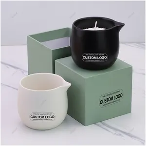 Wholesale Factory Luxury Spa Treatment Scented Candle Soy Wax Container Empty Spout White Ceramic Massage Candle Jar