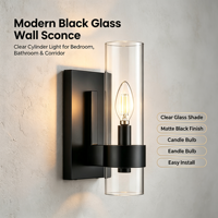 Applique murale LED contemporaine en fer avec abat-jour en verre noir, lampe murale pour usage intérieur, style ferme, éclairage de vanité à économie d'énergie