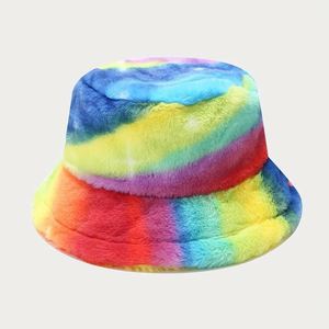 Autumn Winter Furry Tie Dyed Bucket <b>Hat</b> Fashion Colorful Women Thickened Warm Wide Brim Bucket <b>Hat</b> - Product Image 5