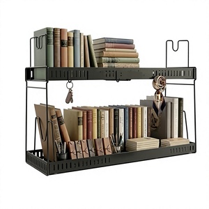 Industrial <b>Metal</b> Tiered <b>Bookcase</b> 2-Shelf Freestanding Backless Home Office Storage Shelf - Product Image 1