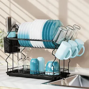 2层碗碟排水器架厨具架厨房层碗碟排水器架厨房碗碟晾衣架带排水板