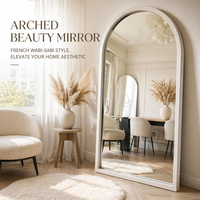 Miroir sur pied géant arqué blanc décoratif de luxe moderne avec grand cadre, miroir mural pour chambre à coucher, dressing, danse