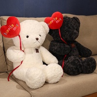 Ensemble d'ours en peluche avec ballon cœur noir et blanc, grande taille, poupée en peluche, OEM ODM, vente en gros personnalisée