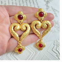 Boucles d'oreilles pendantes en alliage de luxe vintage pour femmes bijoux de déclaration de texture martelée creuse de coeur d'amour à la mode