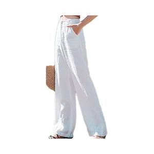 <span class=keywords><strong>Pantalon</strong></span> large décontracté pour femme, en <span class=keywords><strong>lin</strong></span>, taille haute, <span class=keywords><strong>effet</strong></span> amincissant, coupe droite verticale - Product Image 6