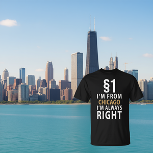 Camiseta I'm From Chicago I'm Always Right, diseño de la ciudad de Chicago, camiseta negra para hombre - Product Image 3