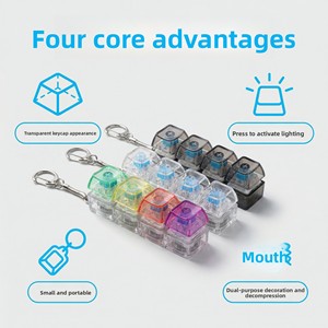 High-transparency Luminous Plastic Square Stress-relief Toy <b>Mechanical</b> <b>Keyboard</b> Keychain with 4-Key Button Cap - Product Image 2