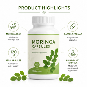 Complément alimentaire halal à base de plantes, extrait de feuilles de Moringa Oleifera, antioxydant, soutien immunitaire, certifié GMP, marque privée - Product Image 3