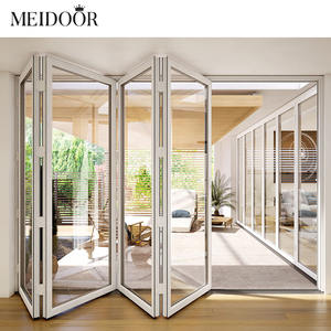 ประตูกระจกอลูมิเนียมด้านนอกสำหรับงานหนักประตูแบบพับสองทบหุ้มฉนวนความร้อนหีบเพลงหลายแผง - Product Image 2