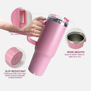 Vaso térmico clásico Precio de <span class=keywords><strong>compra</strong></span> a granel Tapa de paja aislada de acero inoxidable 304 Vaso de taza de coche de 40oz sin BPA con mango lateral - Product Image 4