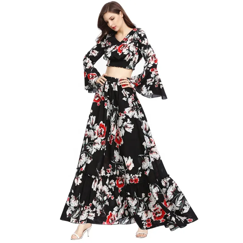 summer clothes Stylish elegant floral print drag Casual dress women two piece set sexy plus size maxi dress