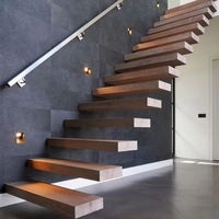 CBMMart Escalier flottant droit moderne avec quille en acier au carbone et main courante en acier inoxydable