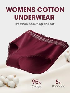 Slip da <span class=keywords><strong>Donna</strong></span> a Vita Alta in Morbido Cotone, Doppio Strato, con Pizzo Lavorato a Maglia, Orlo in Pizzo Ondulato, Tinta Unita, Traspirante - Product Image 2