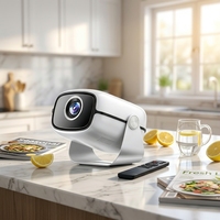 Projecteur Android portable avec support rotatif à 180°, résolution native 720P HD, système intelligent WiFi BT LED 200 Lumens, commande vocale IA + télécommande