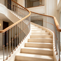 Rampe d'escalier moderne en alliage aluminium-magnésium argenté-doré, balustres et meneaux en fer forgé pour villa