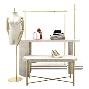 Rack de vestuário, rack de metal dourado de design de moda para exibição de roupas com suporte de led para loja de roupas