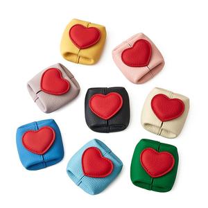 Genuine Leather Heart Coin <b>Purse</b> <b>Cute</b> Color-Block Durable Portable Small Coin Holder Jewelry Bag - Product Image 1