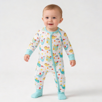 Pyjama Combinaison Bébé Unisexe en Fibre de Bambou Bio avec Logo Personnalisé Imprimé Animal, Fermeture Éclair Bidirectionnelle, ODM OEM
