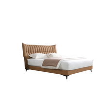 Lit double moderne élégant avec couche supérieure en cuir de vachette haute densité Cadre en mélèze russe Lits en bois massif en bois de pin doux