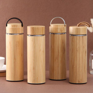环保个性化雕刻竹不锈钢水瓶绝缘咖啡旅行真空杯，带泡茶器 - Product Image 2