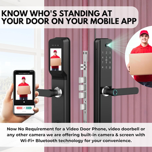 Kunci pintu biometrik sidik jari, kunci pintu keamanan rumah pintar seng Aloi 6068 kode tanpa kunci, layar Video, kunci pintar Data Cloud - Product Image 6