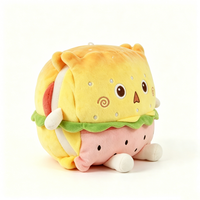 Peluche personnalisée ours hamburger au sésame, poupée en peluche multi-couches avec lettres et jambon, visage de burger brodé à pois scintillants