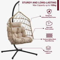 Fauteuil œuf pliable de loisirs en plein air, élégant, résistant aux UV, avec support et coussin