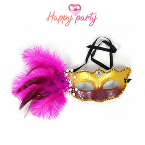 Felice festa rosa veneziana X mezza faccia maschera mascherata in plastica PVC carnevale Costume piuma copertina per il viso acquista 2 maschere - Product Image 1