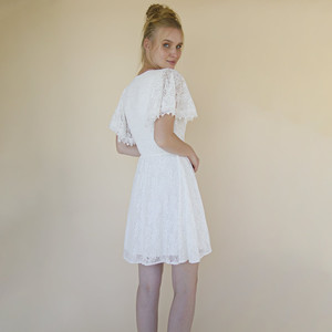 Robe de mariée courte en dentelle bohème, mini robe de mariée # 1372 - Product Image 6