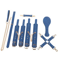 Kit de bondage en cuir PU bleu classique et populaire, 5 pièces, pour la passion BDSM
