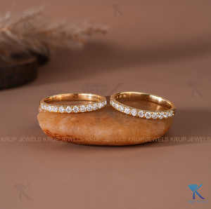 18K Gold Pave Half Eternity <b>Ring</b> <b>Dainty</b> Stackable <b>Ring</b> with Sparkling Round Cut Diamonds Elegant Women Wedding Band Jewelry - Product Image 5