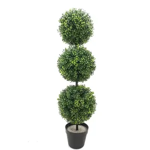 Kunstmatige Planten En Bloemen Milan Dubbele Enkele Triple Bal Buxus Topiary Boom In Plastic Pot Voor Huisdecoratie