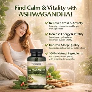 แคปซูลอัชวากันธาธรรมชาติ 100% คุณภาพดี ราคาประหยัด <span class=keywords><strong>450</strong></span> มก. อาหารเสริมสมุนไพรวีแกน ช่วยบรรเทาอาการวิตกกังวล - Product Image 1