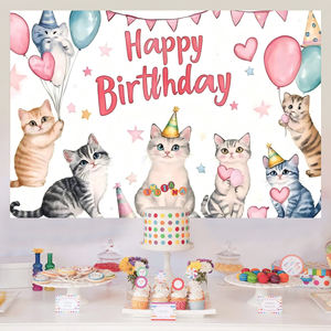 Bannière de fond à motifs de chats, thème animalier, pour décoration de fête d'anniversaire, pour enfants garçons - Product Image 2
